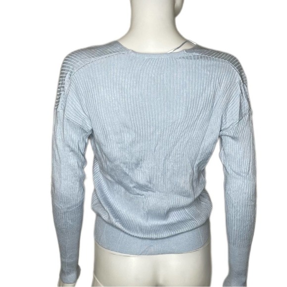 Elodie Women's Light Blue Ribbed Knit Surplice Neck Long Sleeve Pullover Top - Picture 5 of 5